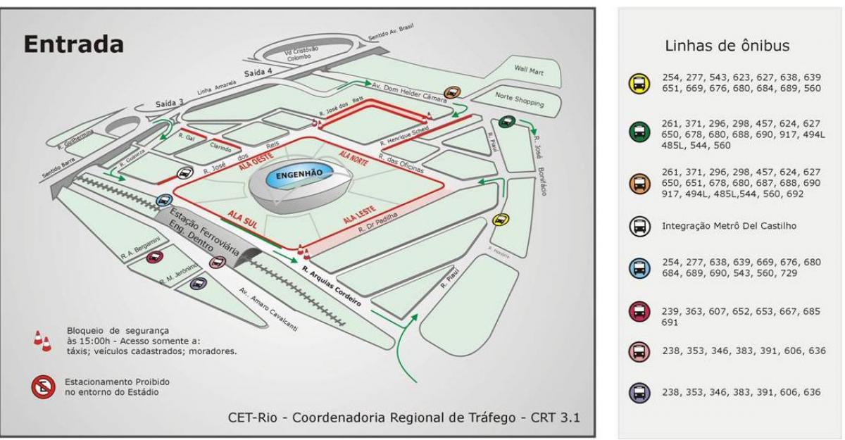 Mapa de l'estadi Engenhão transports