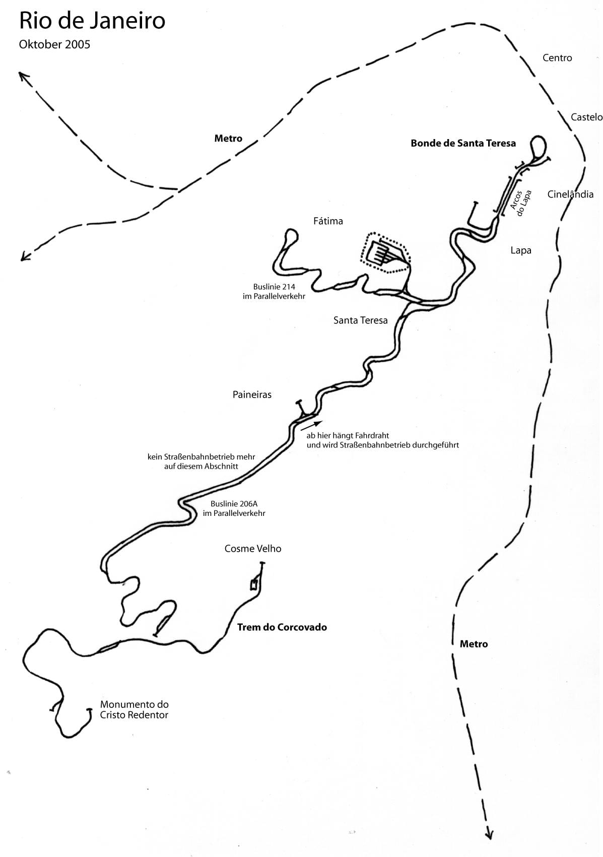 Mapa de Santa Teresa de tramvia de la Línia 2