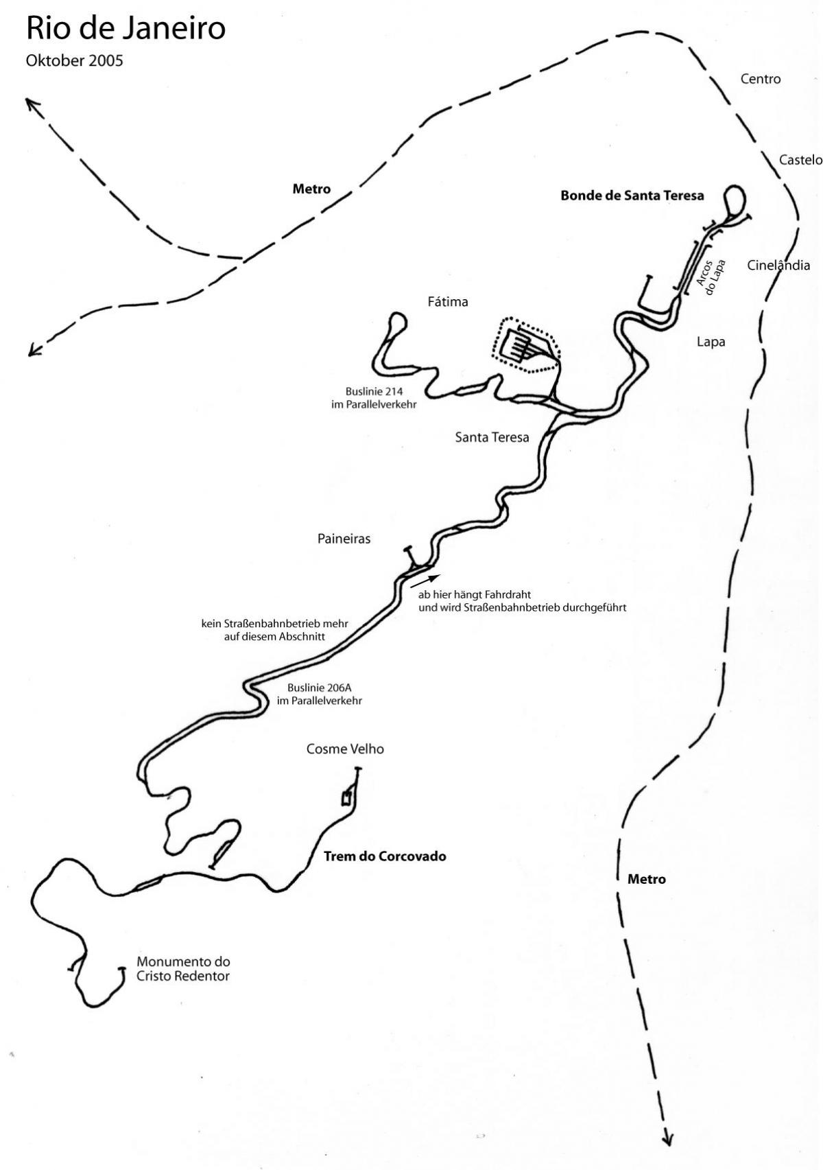 Mapa de Santa Teresa tram - Línia 1